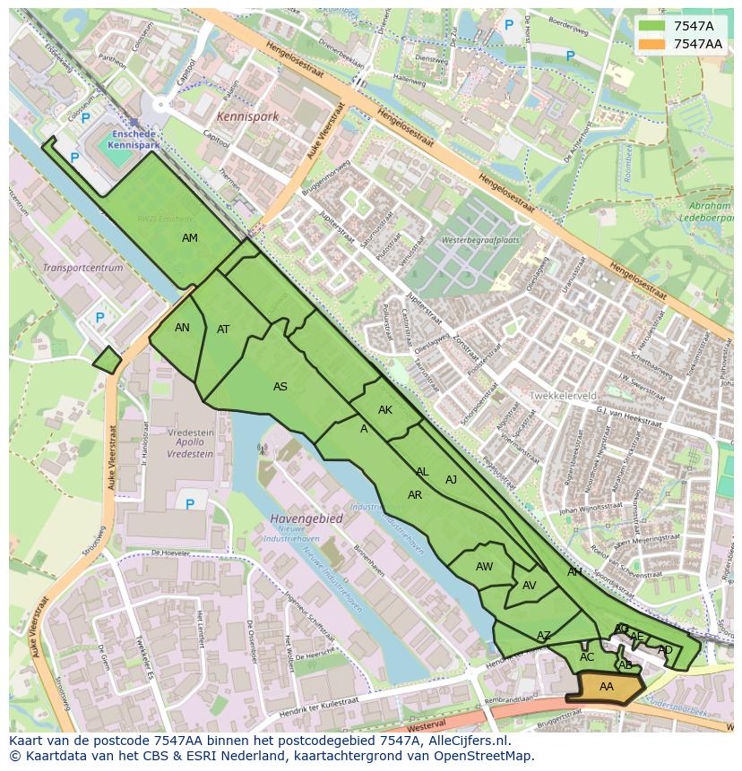 Afbeelding van het postcodegebied 7547 AA op de kaart.