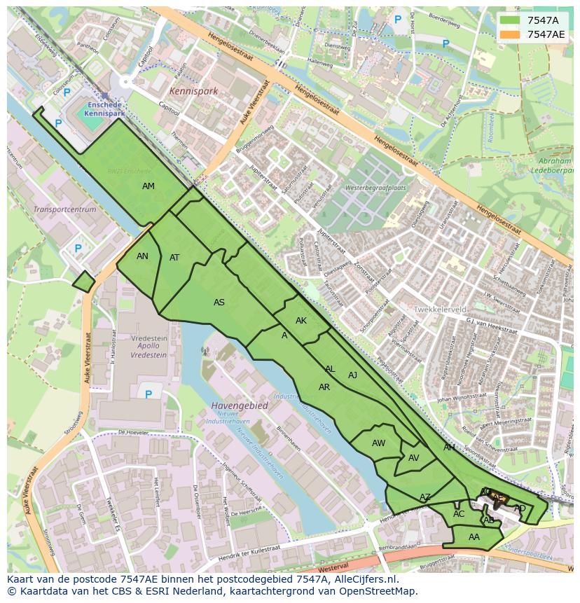 Afbeelding van het postcodegebied 7547 AE op de kaart.