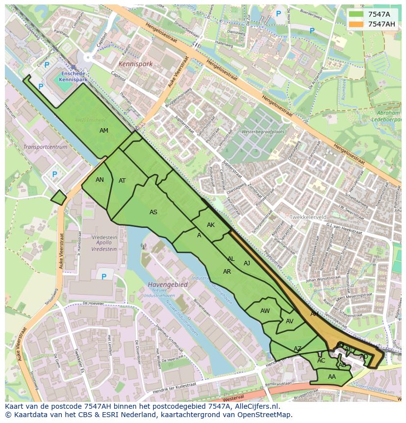 Afbeelding van het postcodegebied 7547 AH op de kaart.