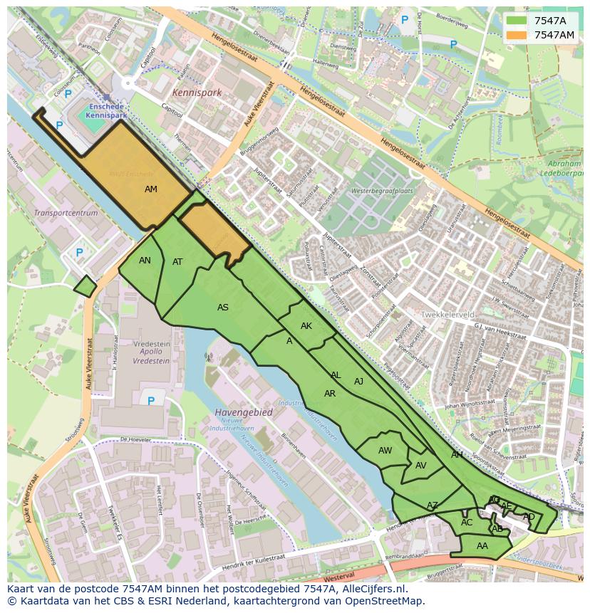 Afbeelding van het postcodegebied 7547 AM op de kaart.