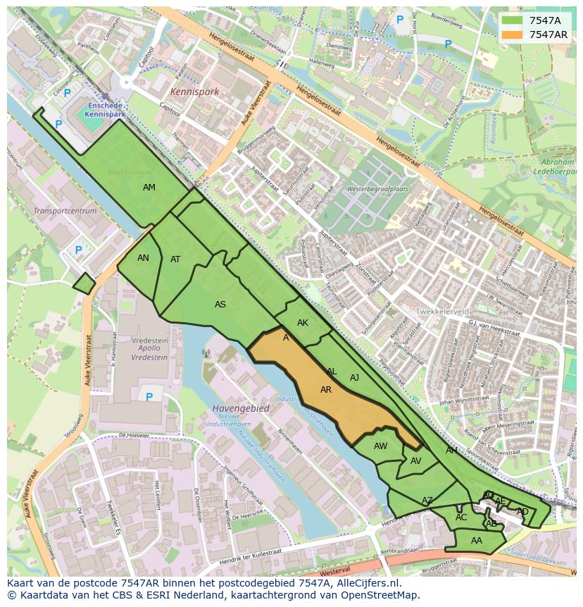 Afbeelding van het postcodegebied 7547 AR op de kaart.