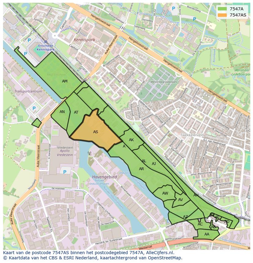 Afbeelding van het postcodegebied 7547 AS op de kaart.