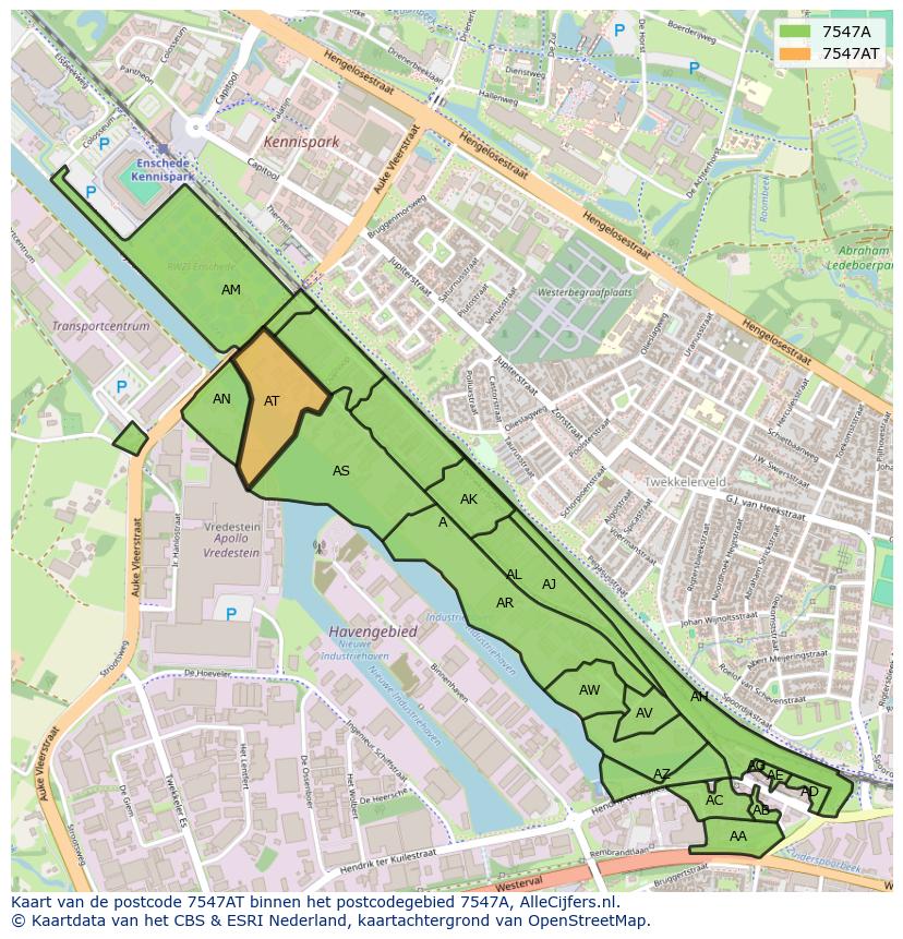 Afbeelding van het postcodegebied 7547 AT op de kaart.