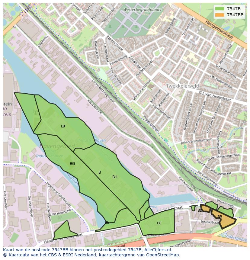 Afbeelding van het postcodegebied 7547 BB op de kaart.