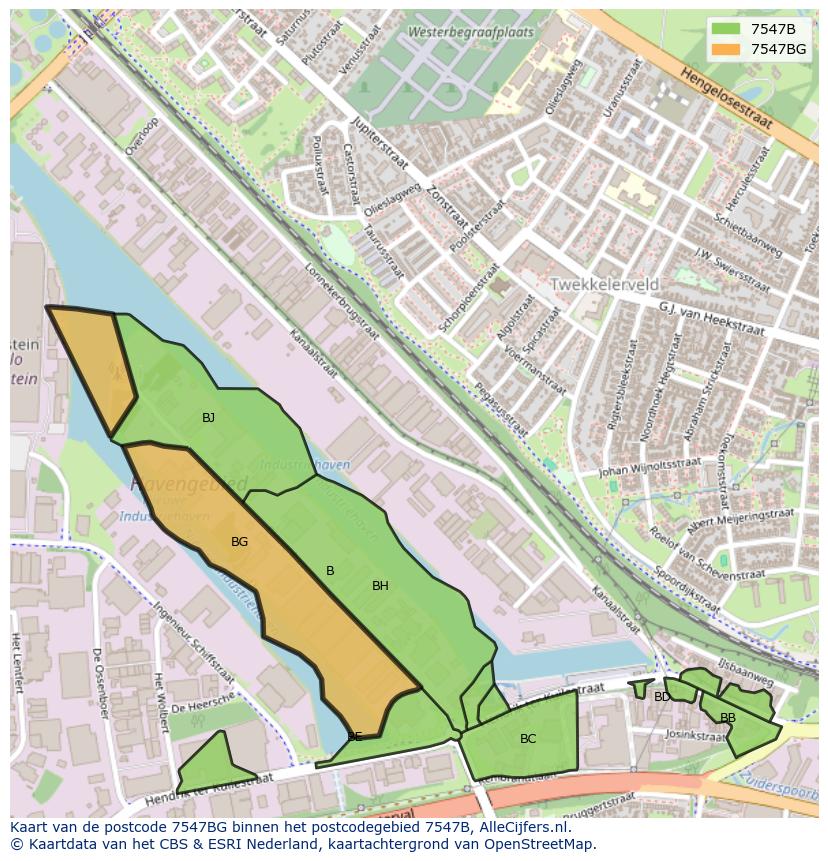 Afbeelding van het postcodegebied 7547 BG op de kaart.