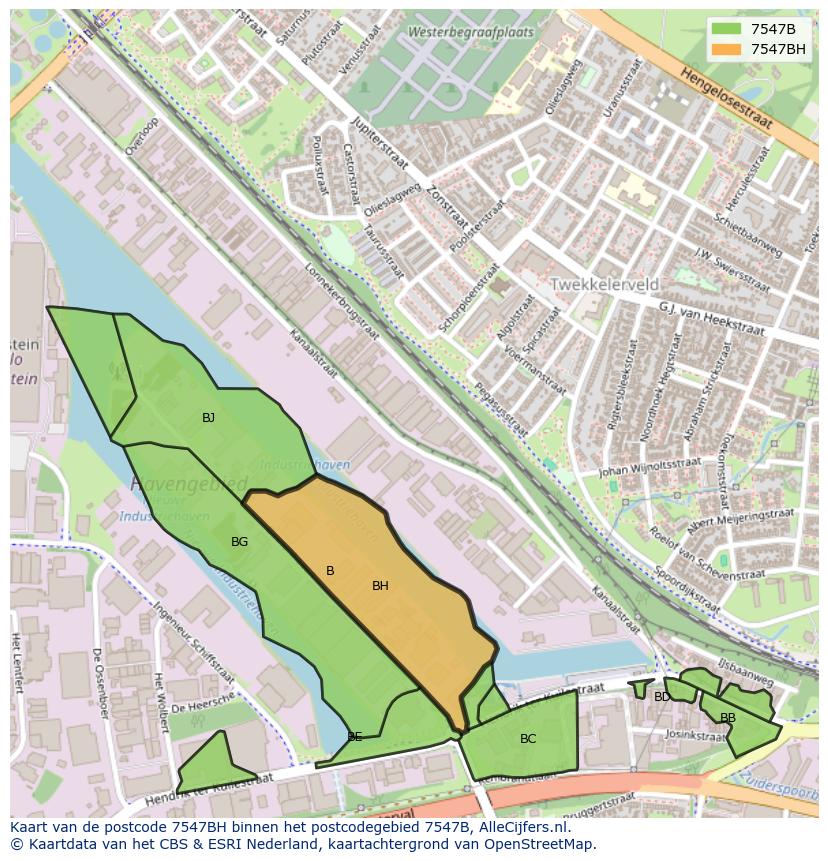 Afbeelding van het postcodegebied 7547 BH op de kaart.