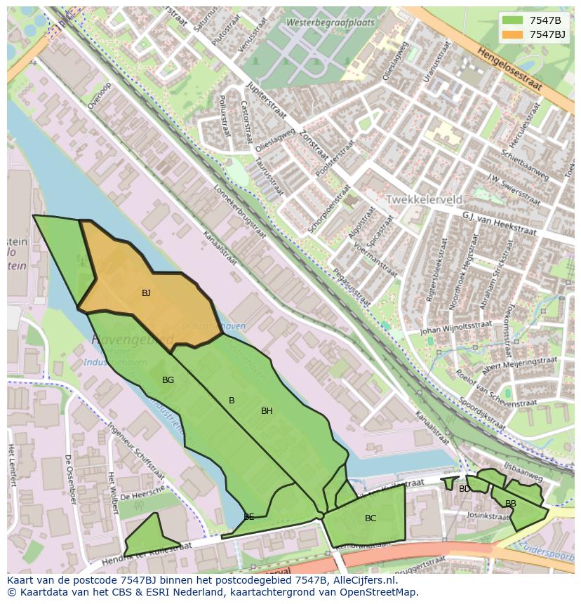 Afbeelding van het postcodegebied 7547 BJ op de kaart.
