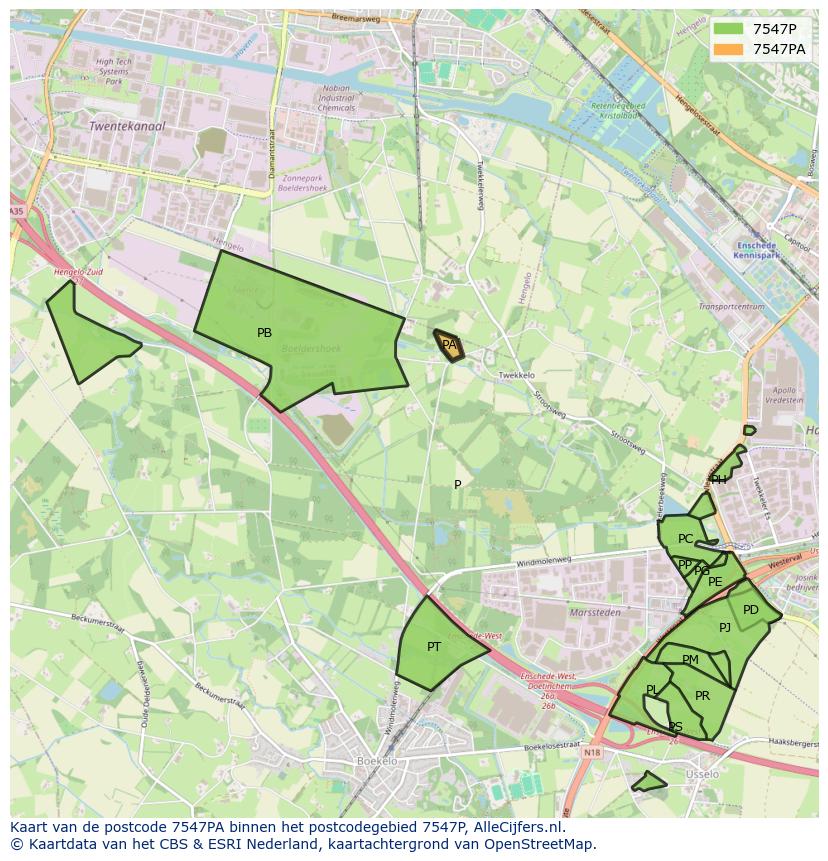 Afbeelding van het postcodegebied 7547 PA op de kaart.