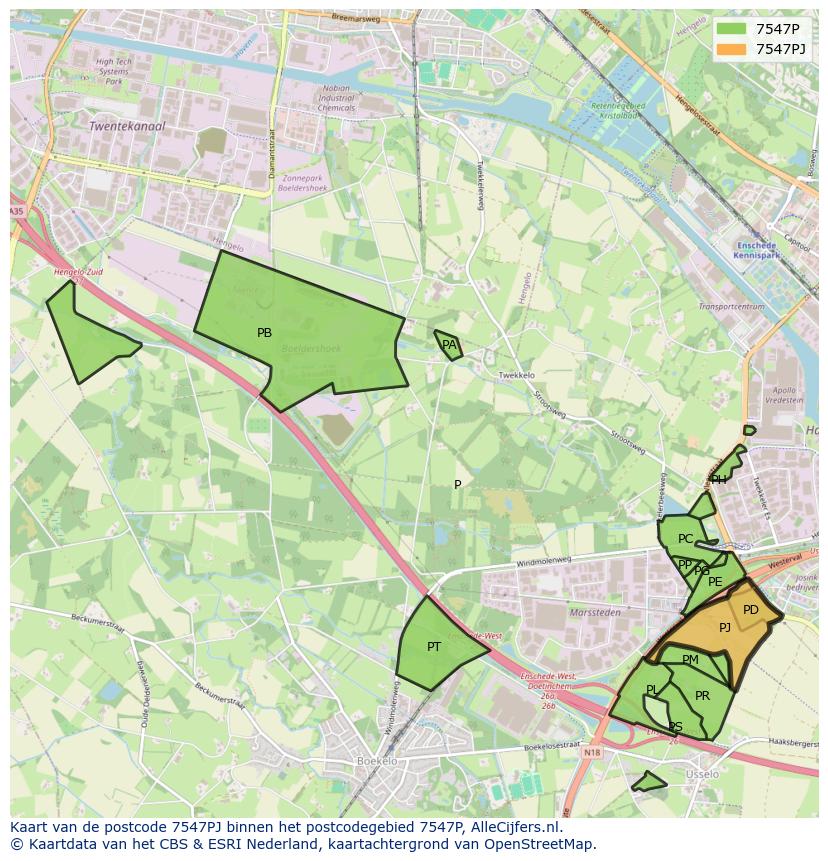 Afbeelding van het postcodegebied 7547 PJ op de kaart.