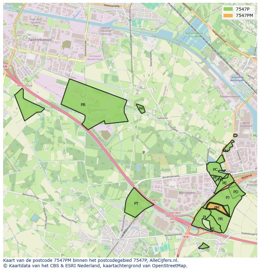 Afbeelding van het postcodegebied 7547 PM op de kaart.