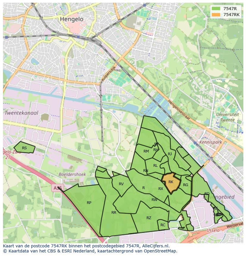 Afbeelding van het postcodegebied 7547 RK op de kaart.