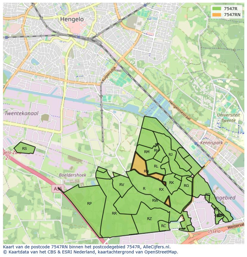 Afbeelding van het postcodegebied 7547 RN op de kaart.