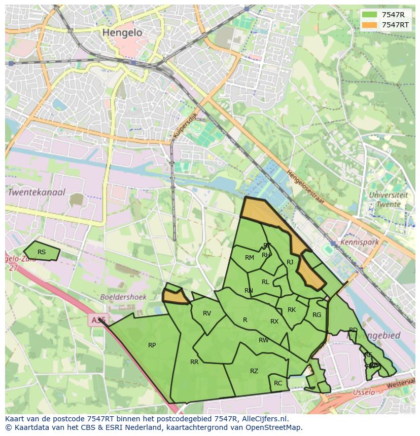 Afbeelding van het postcodegebied 7547 RT op de kaart.