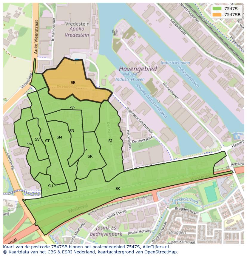 Afbeelding van het postcodegebied 7547 SB op de kaart.