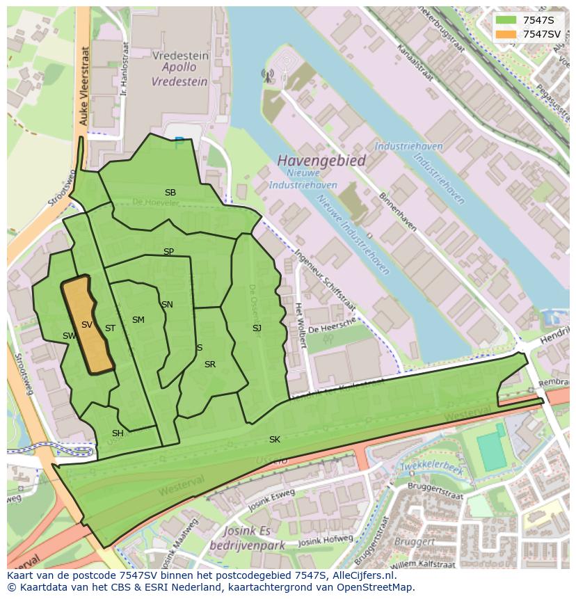 Afbeelding van het postcodegebied 7547 SV op de kaart.