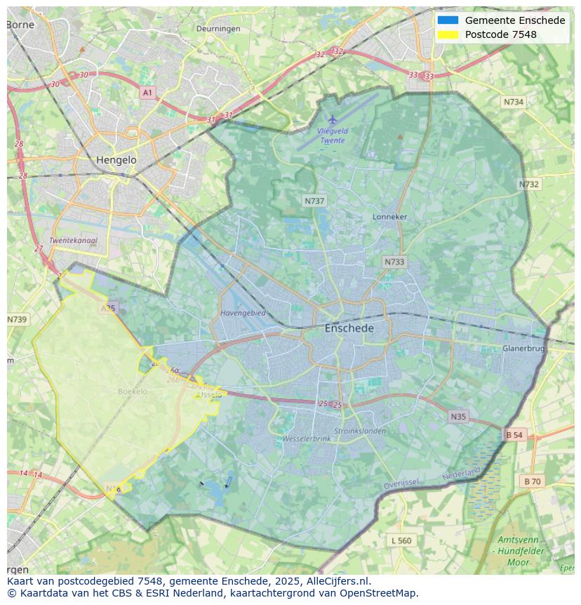 Afbeelding van het postcodegebied 7548 op de kaart.
