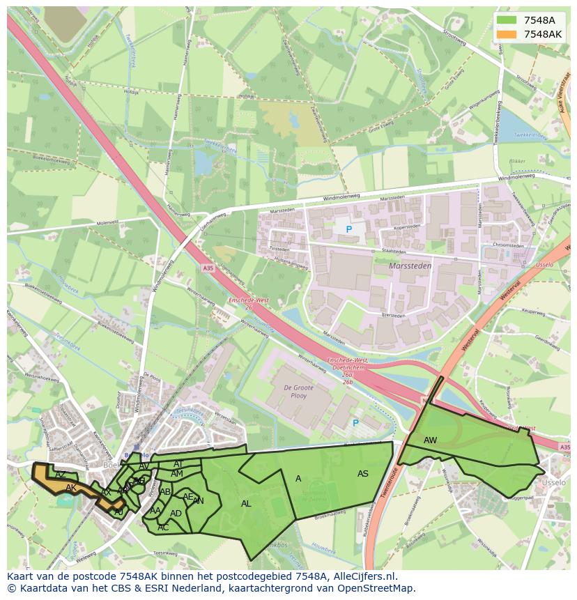 Afbeelding van het postcodegebied 7548 AK op de kaart.