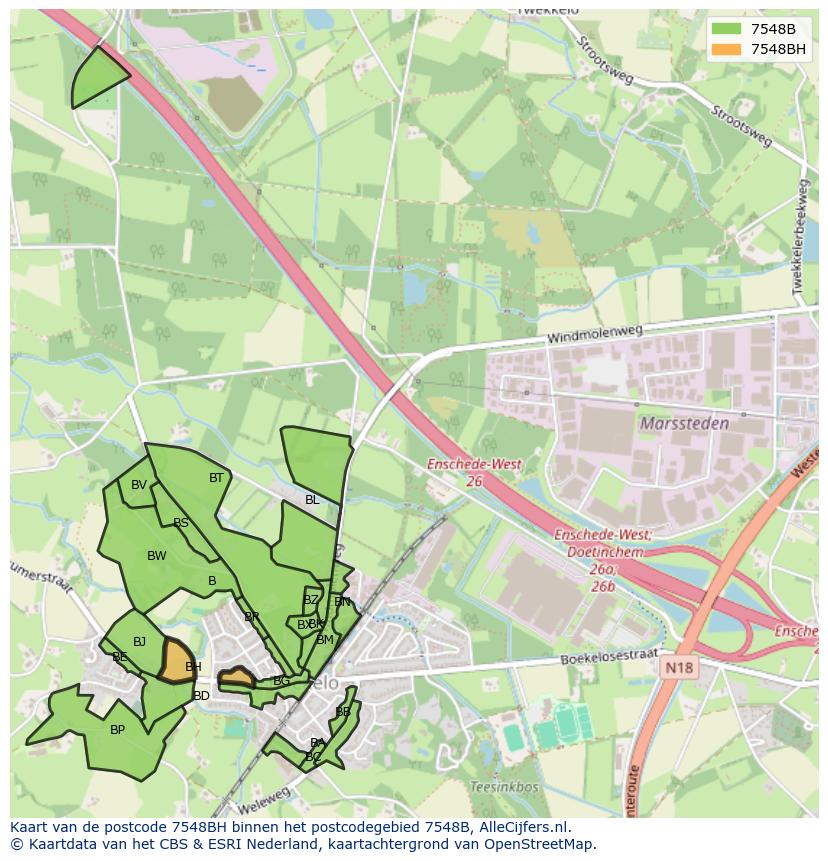 Afbeelding van het postcodegebied 7548 BH op de kaart.