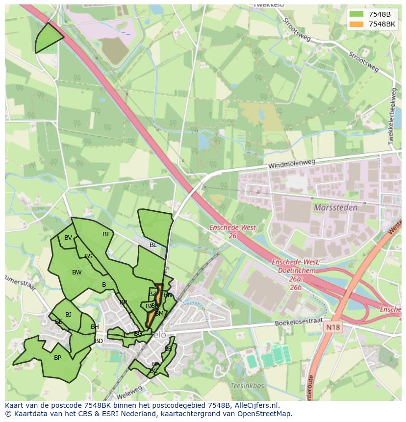 Afbeelding van het postcodegebied 7548 BK op de kaart.