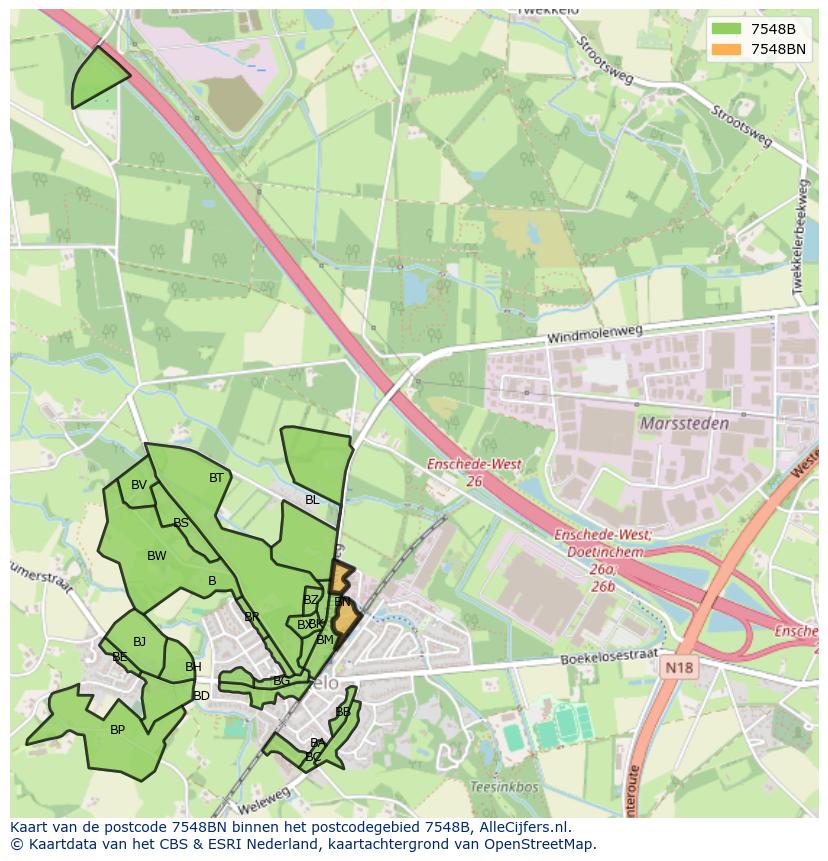 Afbeelding van het postcodegebied 7548 BN op de kaart.