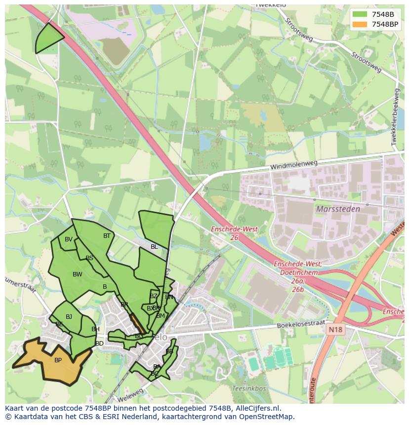 Afbeelding van het postcodegebied 7548 BP op de kaart.