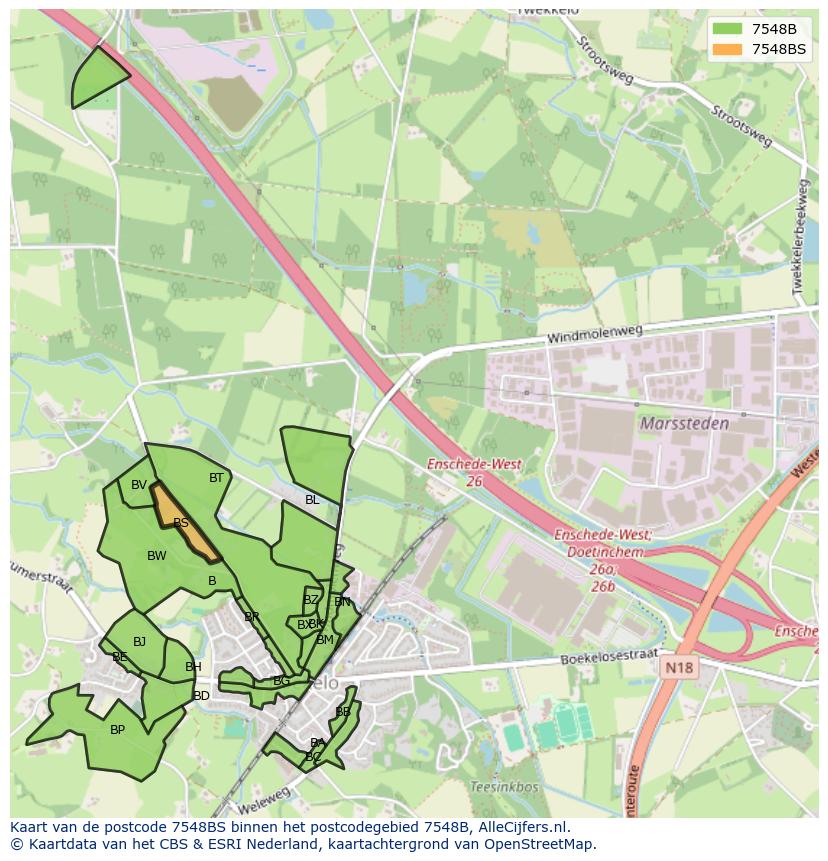 Afbeelding van het postcodegebied 7548 BS op de kaart.