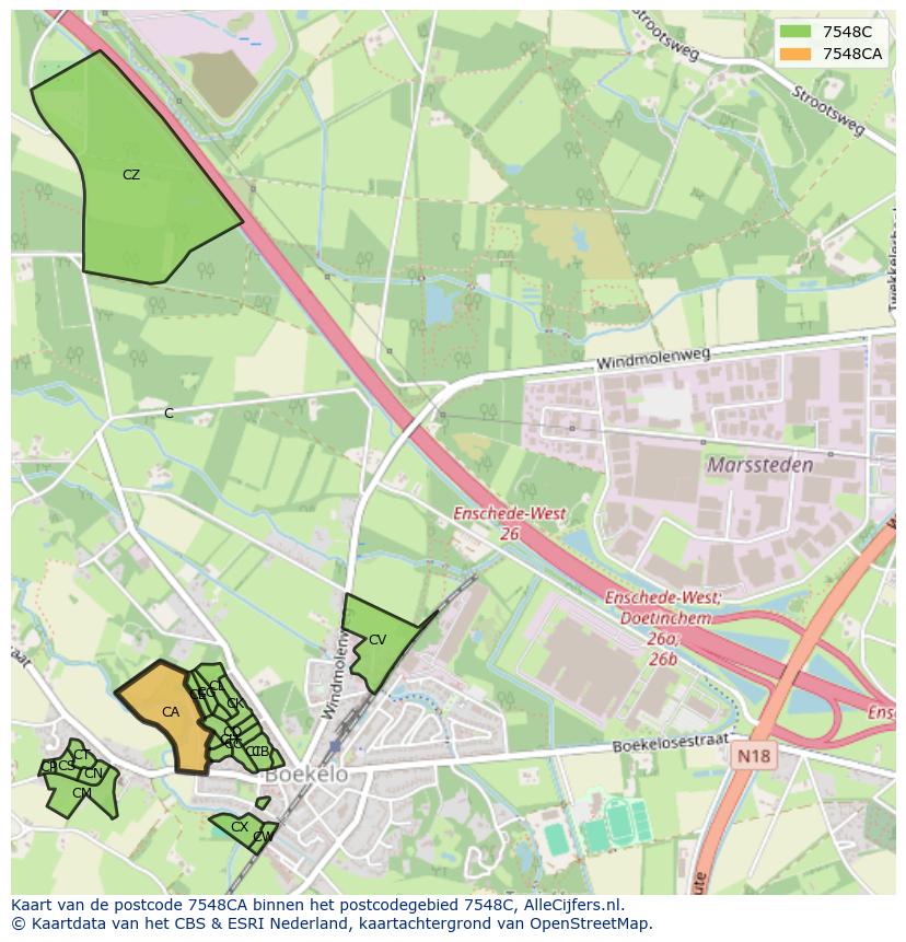 Afbeelding van het postcodegebied 7548 CA op de kaart.