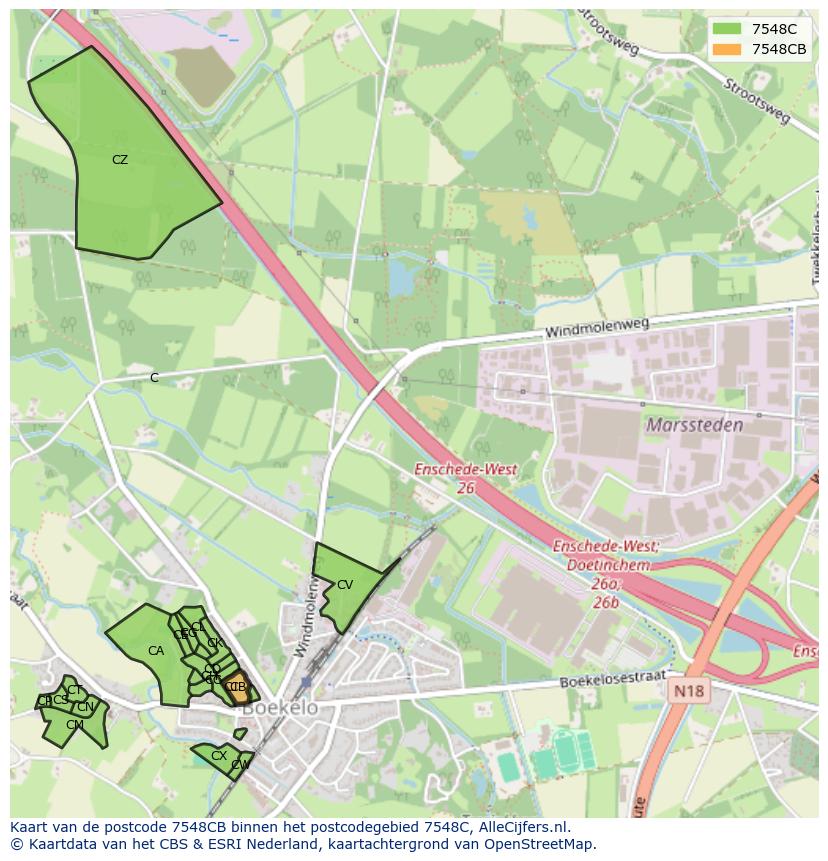 Afbeelding van het postcodegebied 7548 CB op de kaart.