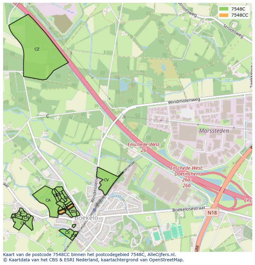 Afbeelding van het postcodegebied 7548 CC op de kaart.