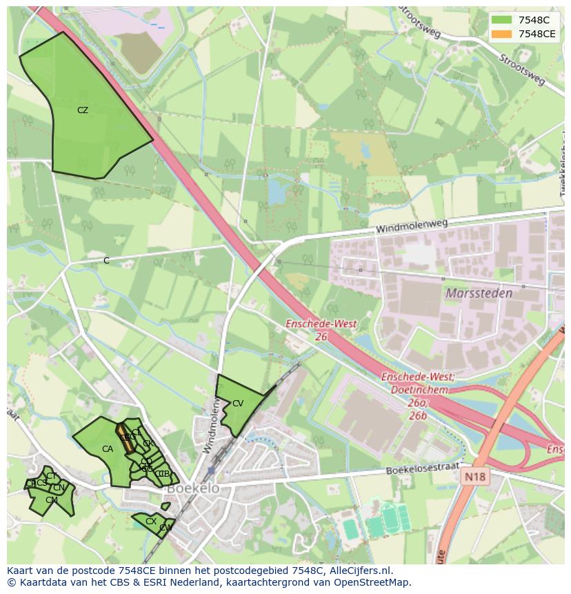 Afbeelding van het postcodegebied 7548 CE op de kaart.