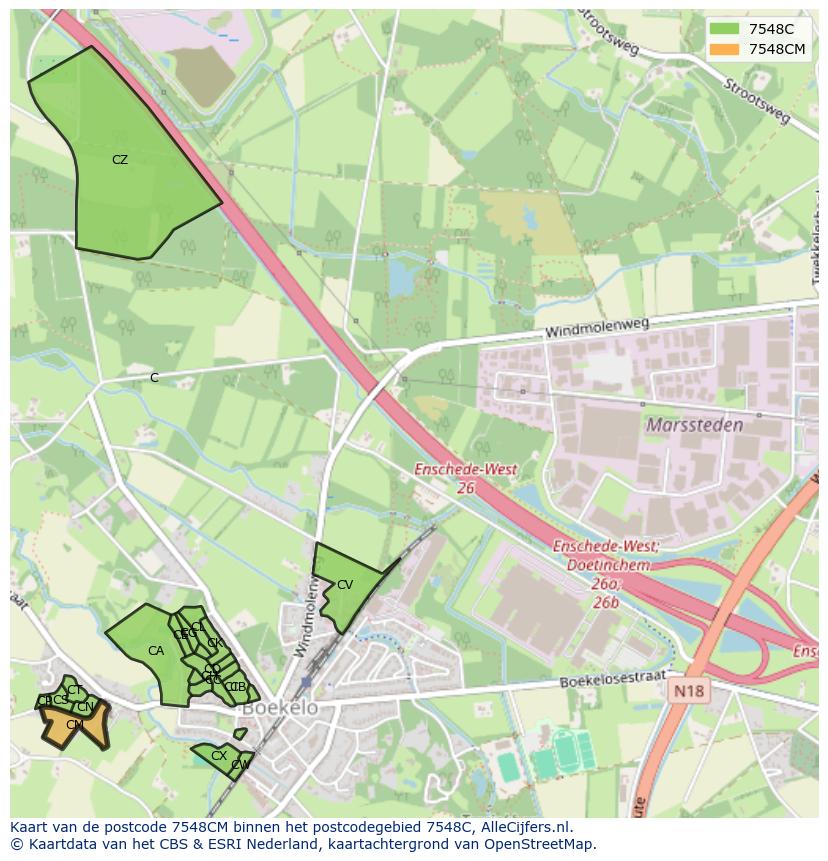 Afbeelding van het postcodegebied 7548 CM op de kaart.
