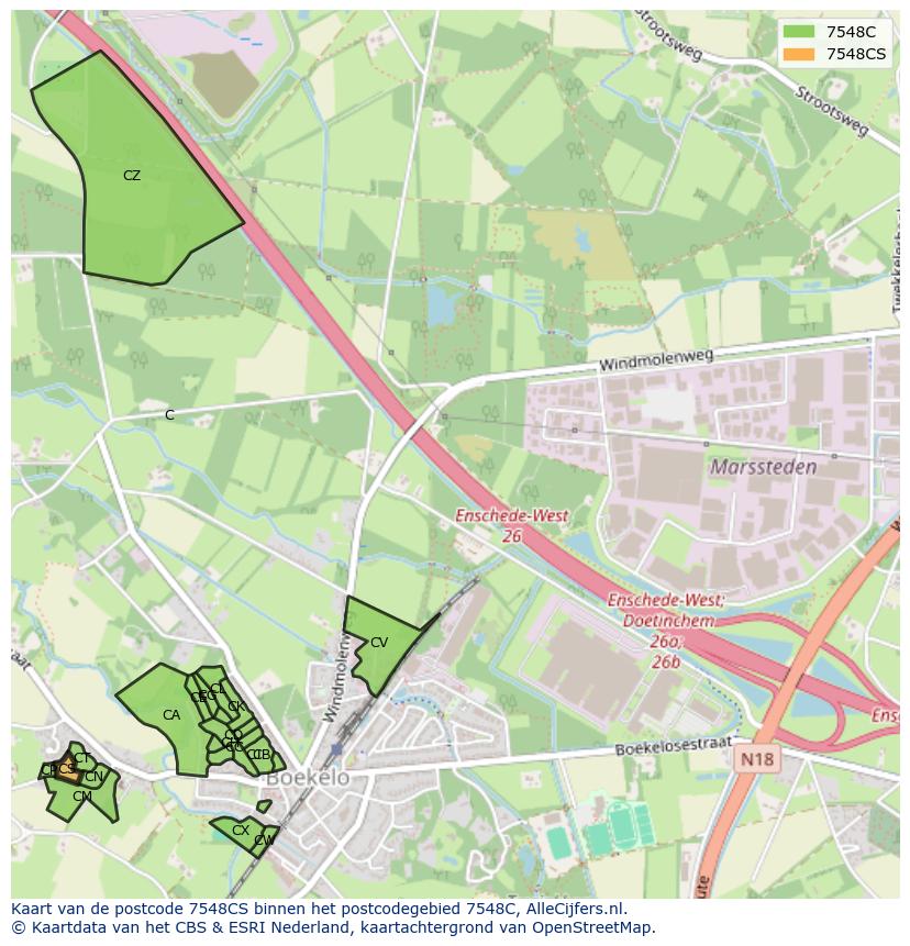 Afbeelding van het postcodegebied 7548 CS op de kaart.