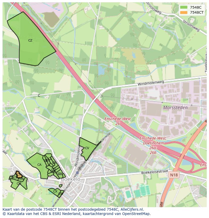 Afbeelding van het postcodegebied 7548 CT op de kaart.
