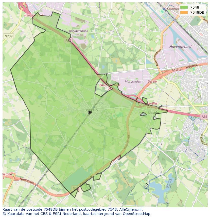 Afbeelding van het postcodegebied 7548 DB op de kaart.