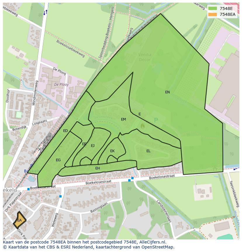 Afbeelding van het postcodegebied 7548 EA op de kaart.