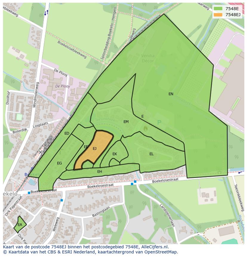 Afbeelding van het postcodegebied 7548 EJ op de kaart.