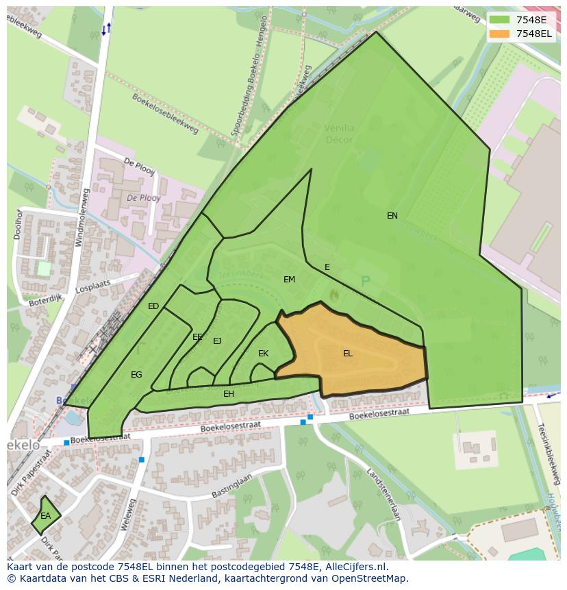 Afbeelding van het postcodegebied 7548 EL op de kaart.