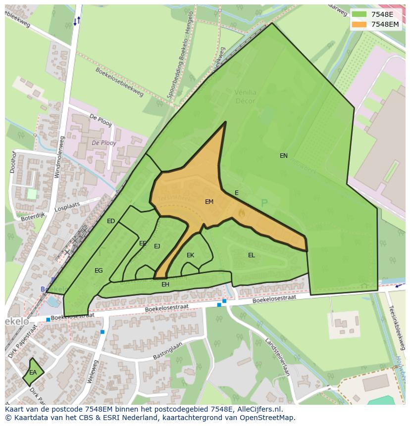 Afbeelding van het postcodegebied 7548 EM op de kaart.