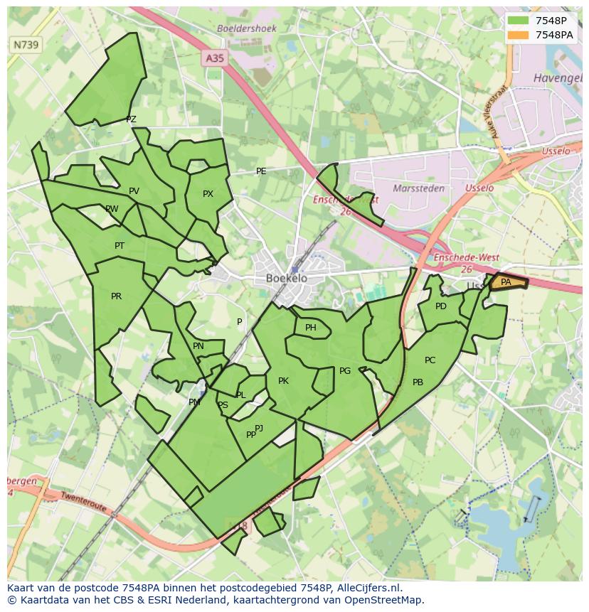 Afbeelding van het postcodegebied 7548 PA op de kaart.