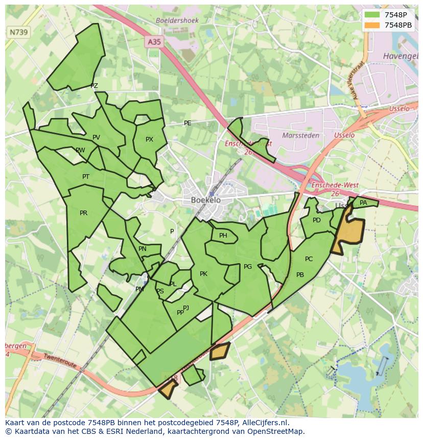Afbeelding van het postcodegebied 7548 PB op de kaart.