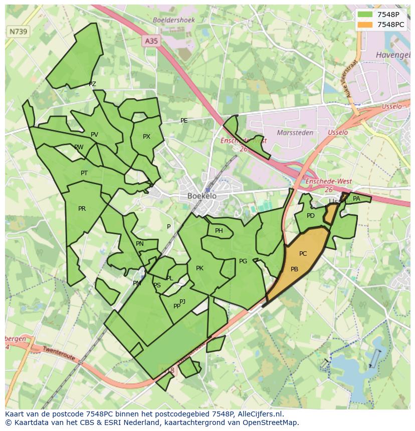 Afbeelding van het postcodegebied 7548 PC op de kaart.