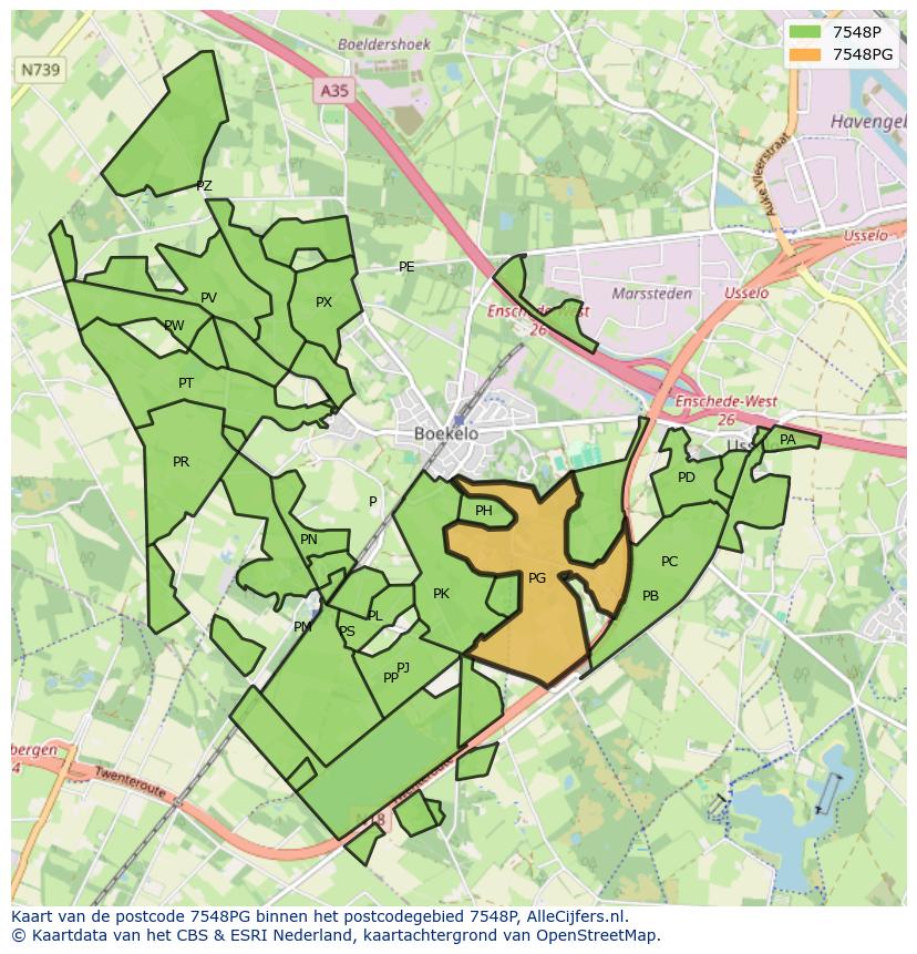 Afbeelding van het postcodegebied 7548 PG op de kaart.
