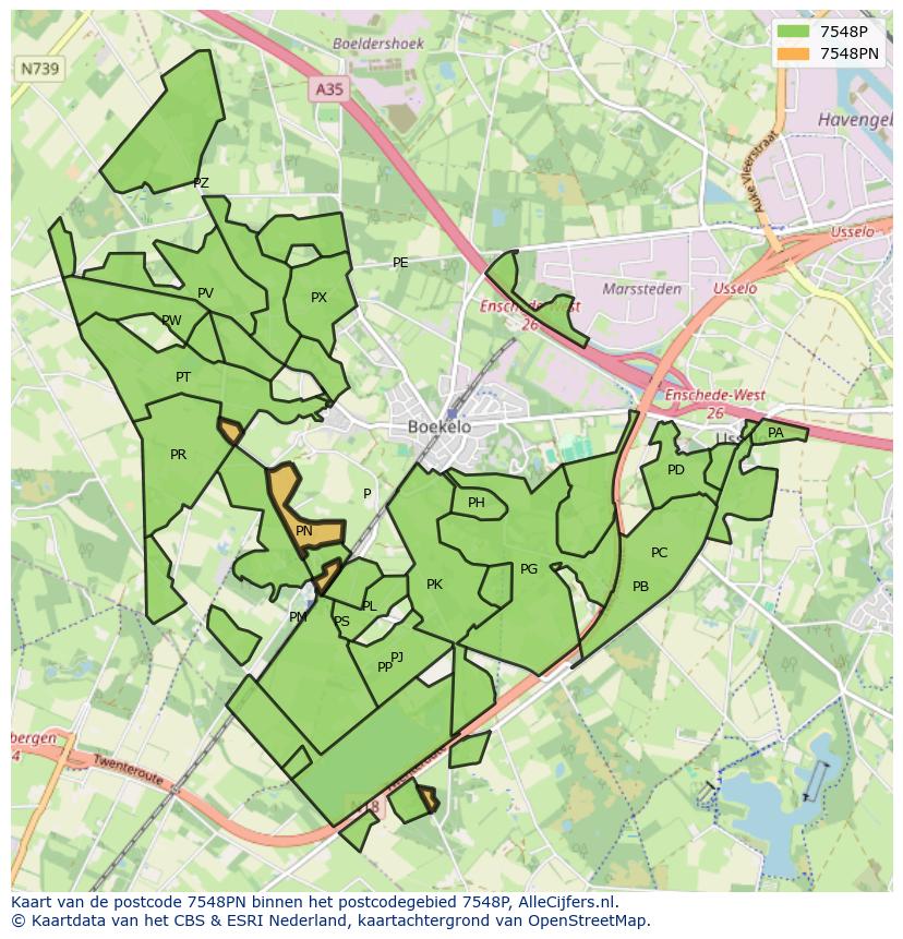 Afbeelding van het postcodegebied 7548 PN op de kaart.