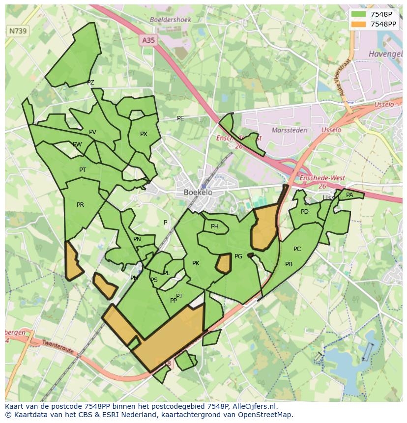 Afbeelding van het postcodegebied 7548 PP op de kaart.