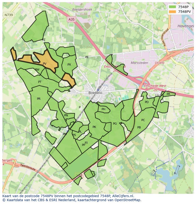 Afbeelding van het postcodegebied 7548 PV op de kaart.