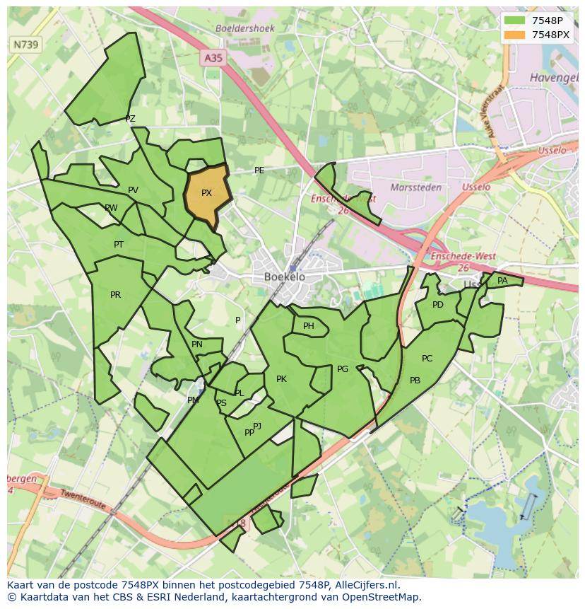 Afbeelding van het postcodegebied 7548 PX op de kaart.