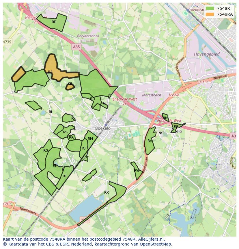 Afbeelding van het postcodegebied 7548 RA op de kaart.