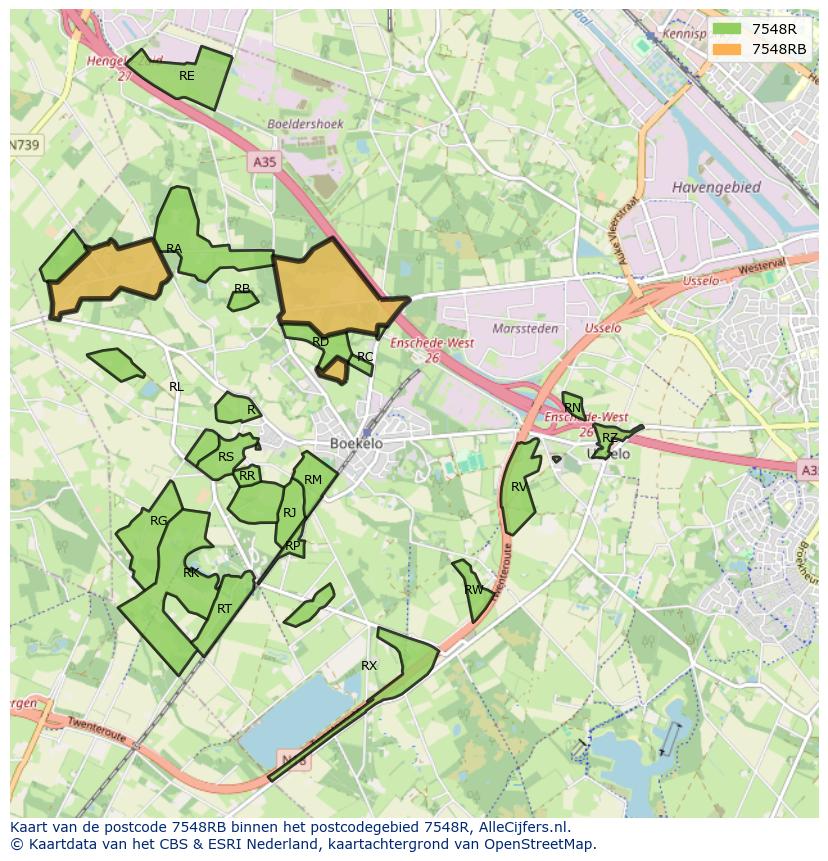 Afbeelding van het postcodegebied 7548 RB op de kaart.
