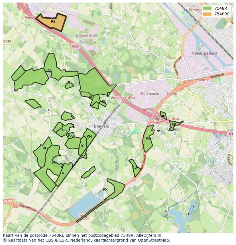 Afbeelding van het postcodegebied 7548 RE op de kaart.