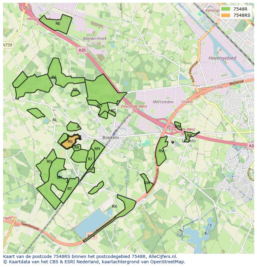 Afbeelding van het postcodegebied 7548 RS op de kaart.